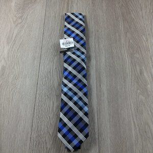 JF J. Ferrar Blue Plaid w Clip Narrow Tie